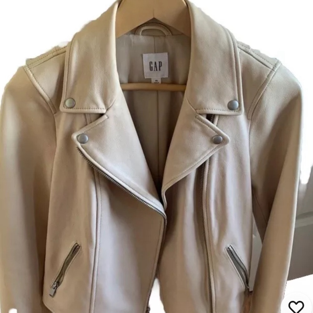 - GAP - crème zippered   Leather Jacket
